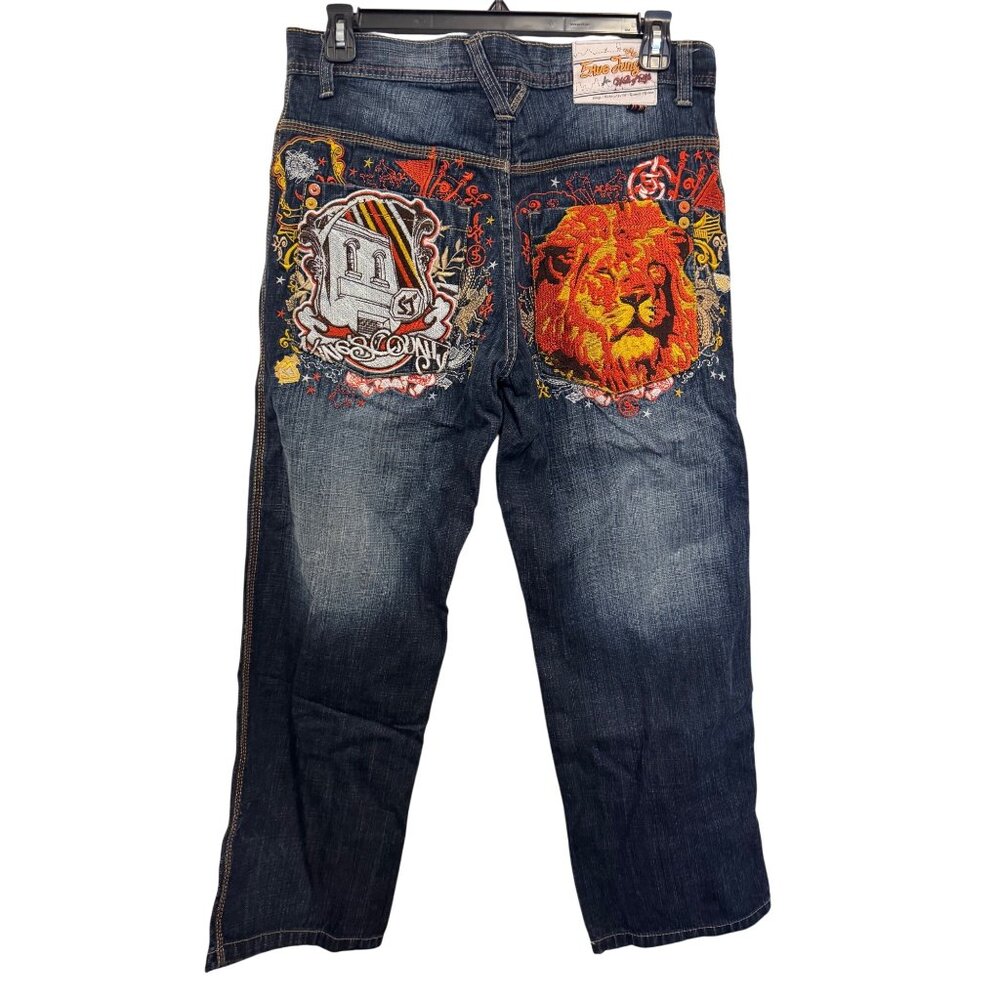Vintage 5ive Jungle Mens Embroidered Denim Jeans 34 Waist Cotton Lion